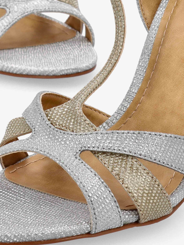 Civil Silver & Gold Metallic T Bar Stiletto Heel Sandals