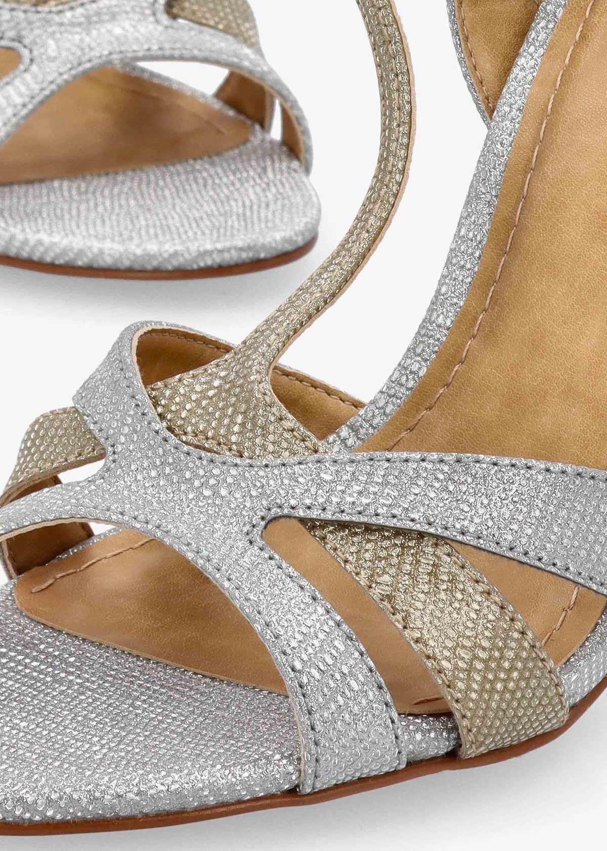 Civil Silver & Gold Metallic T Bar Stiletto Heel Sandals