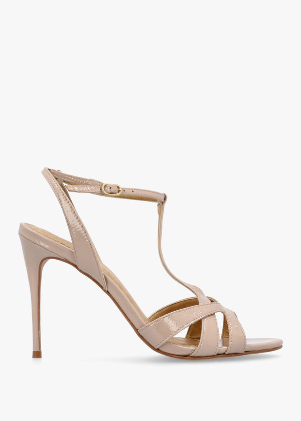 Civil Nude Patent Leather T Bar Stiletto Heel Sandals
