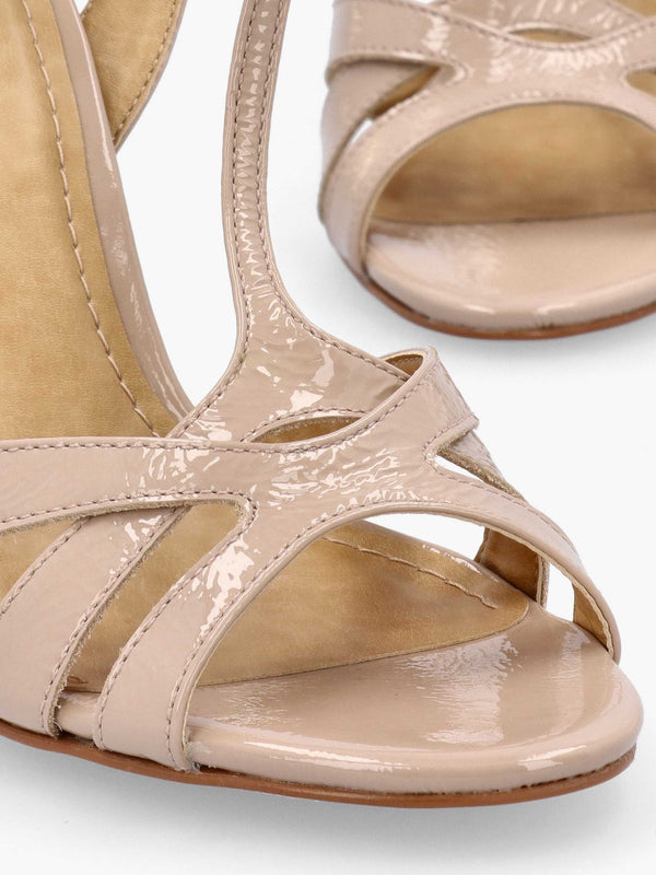 Civil Nude Patent Leather T Bar Stiletto Heel Sandals