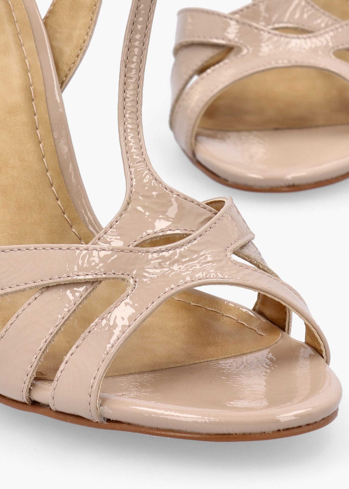 Civil Nude Patent Leather T Bar Stiletto Heel Sandals