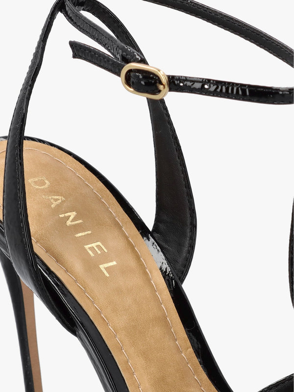 Civil Black Patent Leather T Bar Stiletto Heel Sandals
