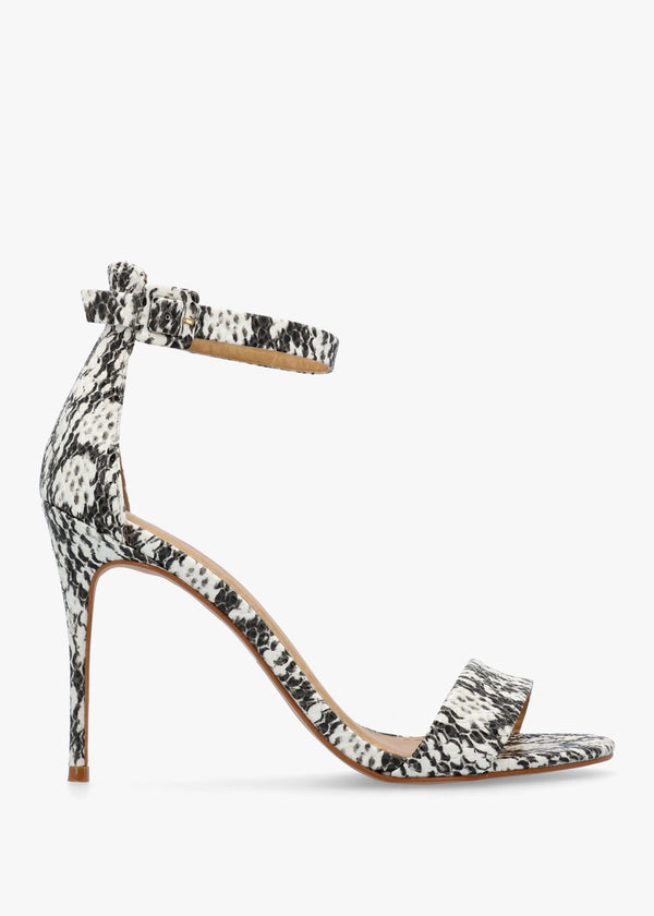 Carely Beige Reptile Leather Stiletto Heel Sandals