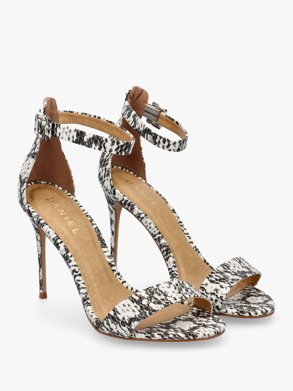 Carely Beige Reptile Leather Stiletto Heel Sandals