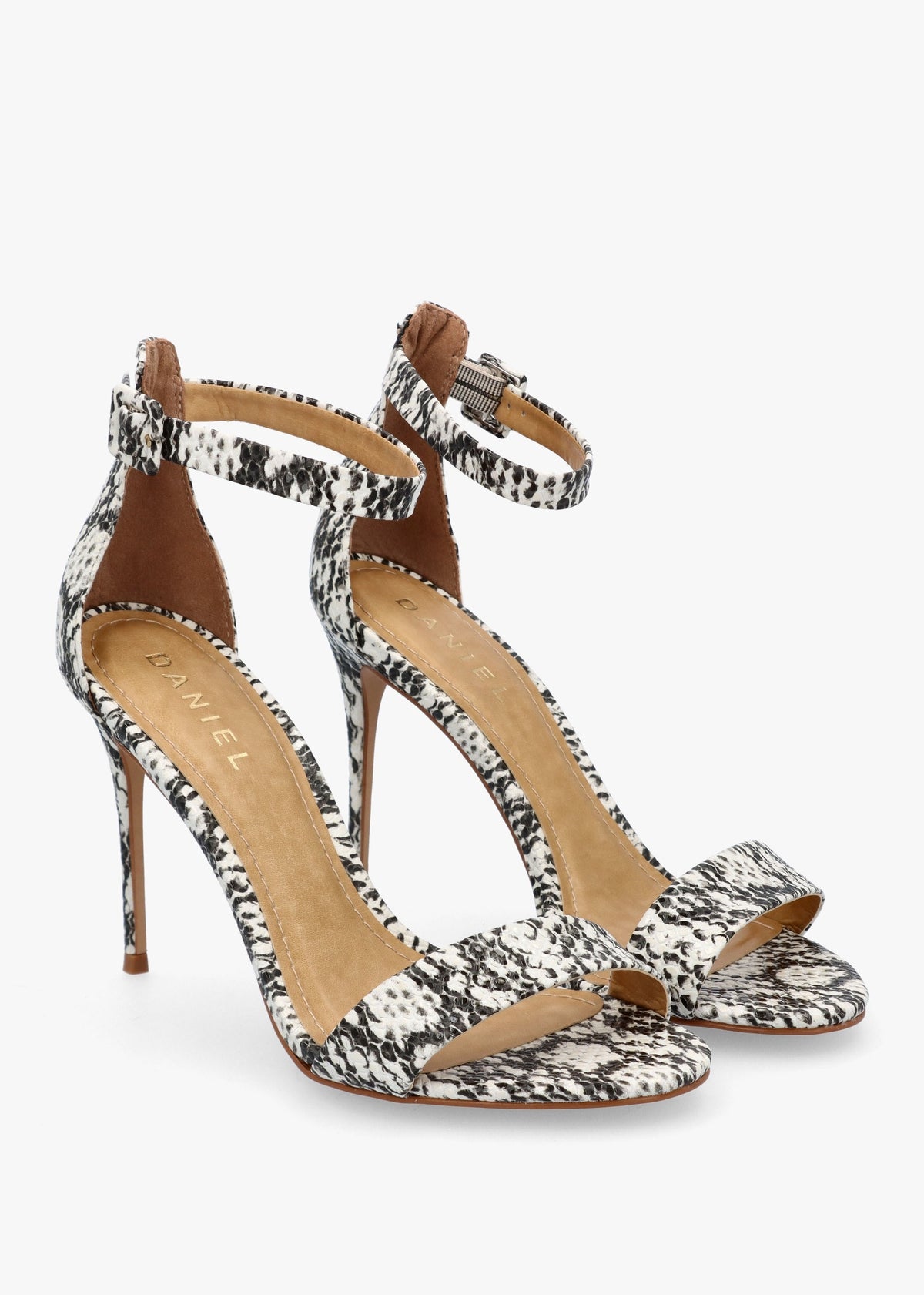 Carely Beige Reptile Leather Stiletto Heel Sandals