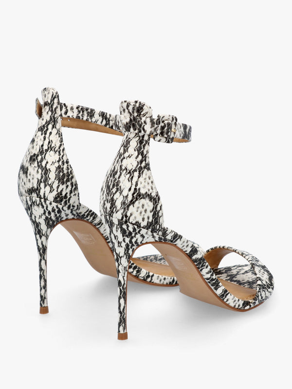 Carely Beige Reptile Leather Stiletto Heel Sandals