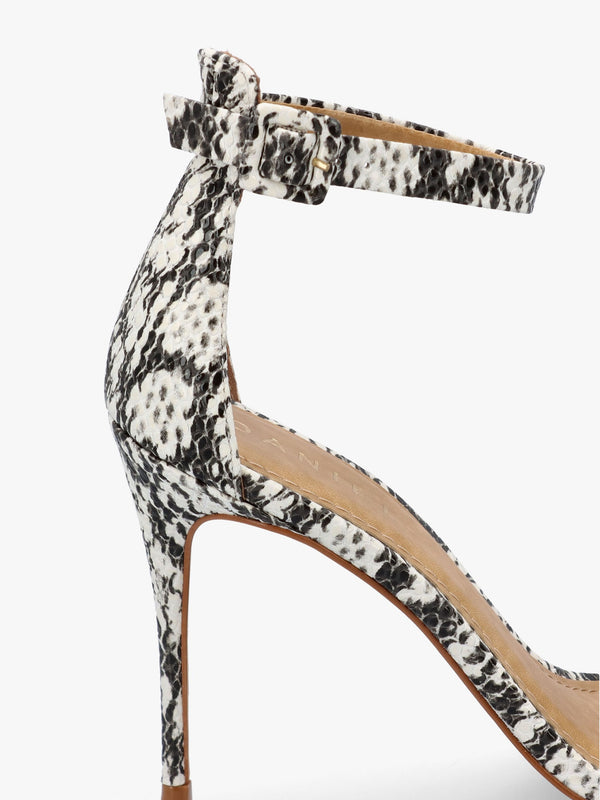 Carely Beige Reptile Leather Stiletto Heel Sandals