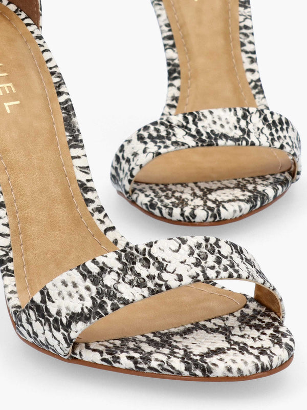 Carely Beige Reptile Leather Stiletto Heel Sandals