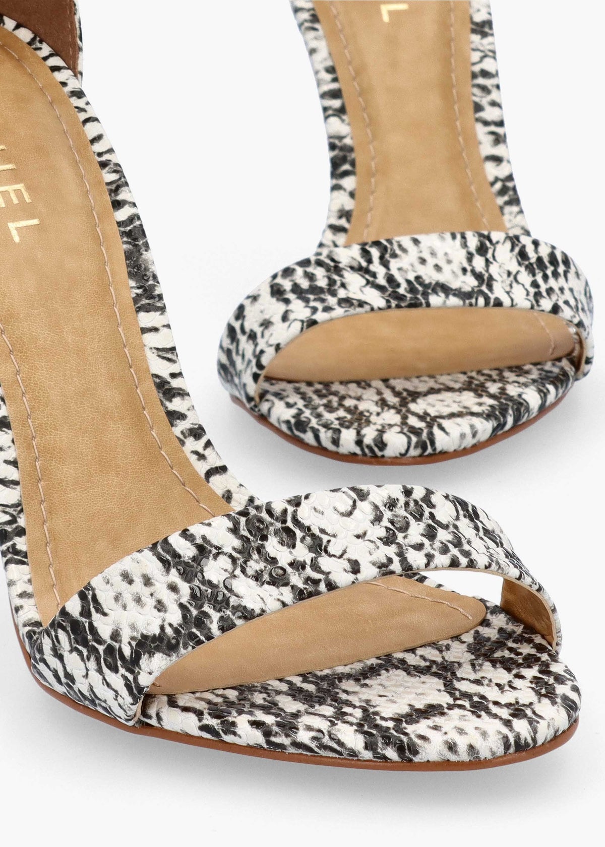 Carely Beige Reptile Leather Stiletto Heel Sandals