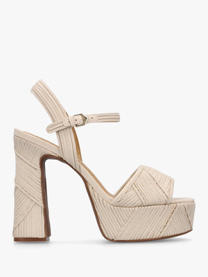Capri Cream Leather Stitch Detail Platform Heeled Sandals