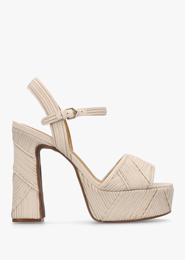 Capri Cream Leather Stitch Detail Platform Heeled Sandals