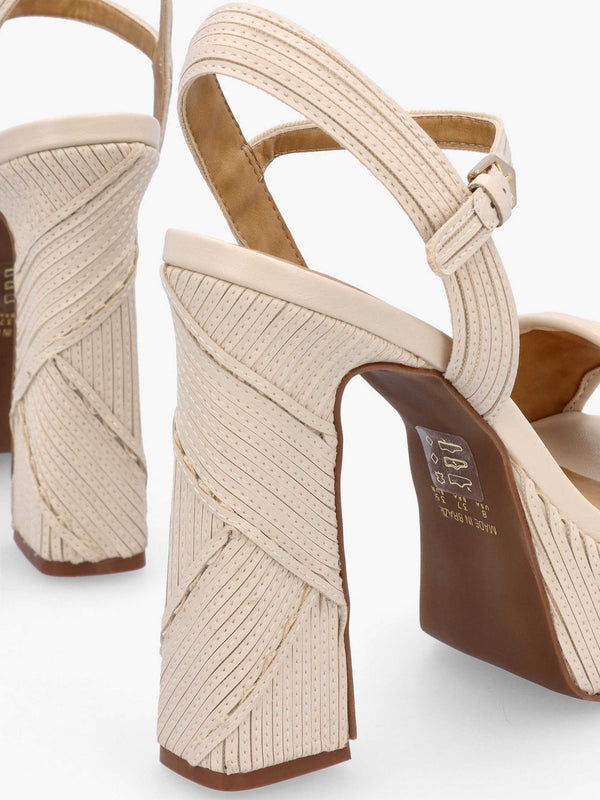 Capri Cream Leather Stitch Detail Platform Heeled Sandals