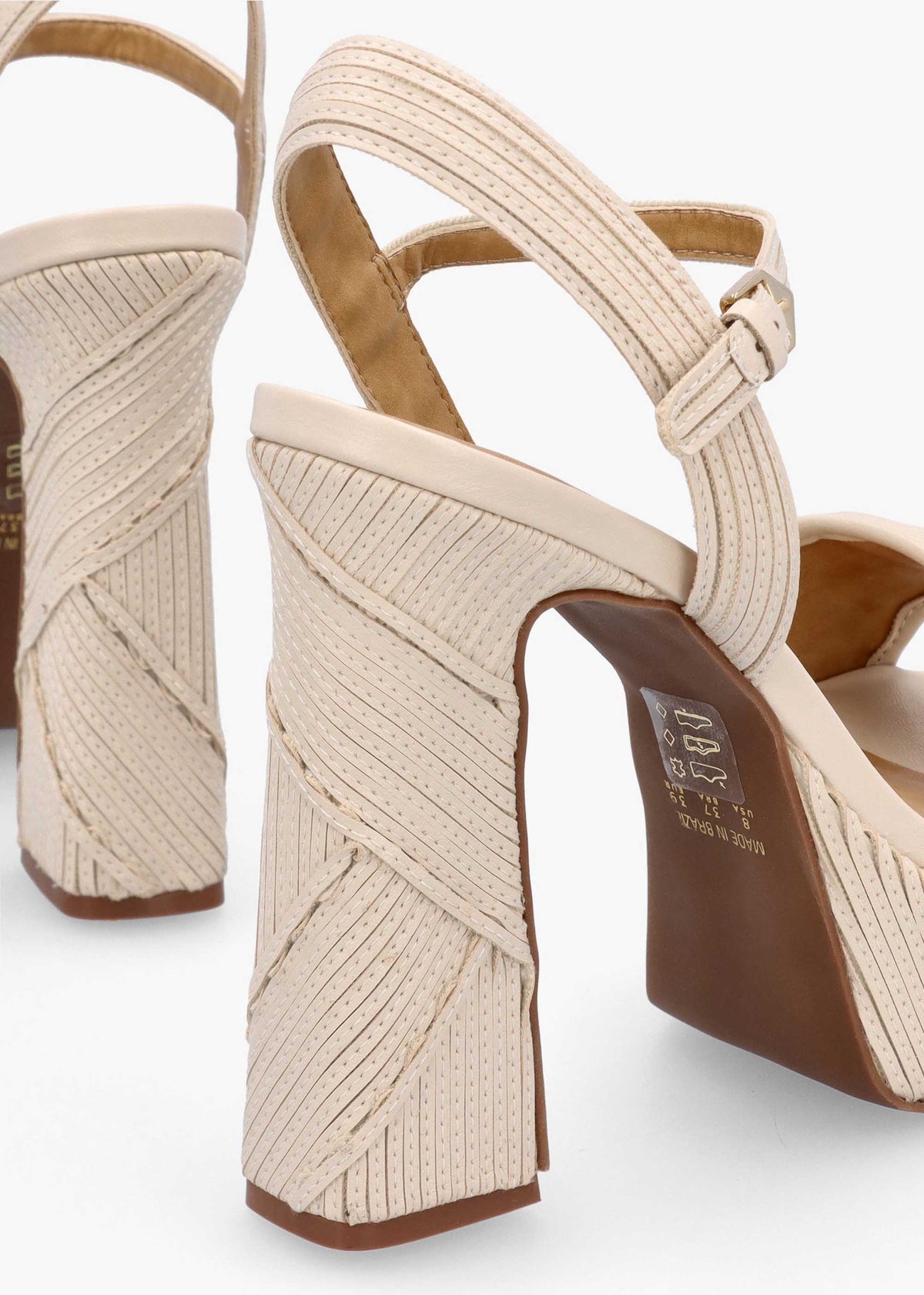 Capri Cream Leather Stitch Detail Platform Heeled Sandals