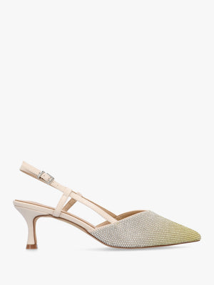 Icamila Cream Diamante Mid Heel Sling Backs