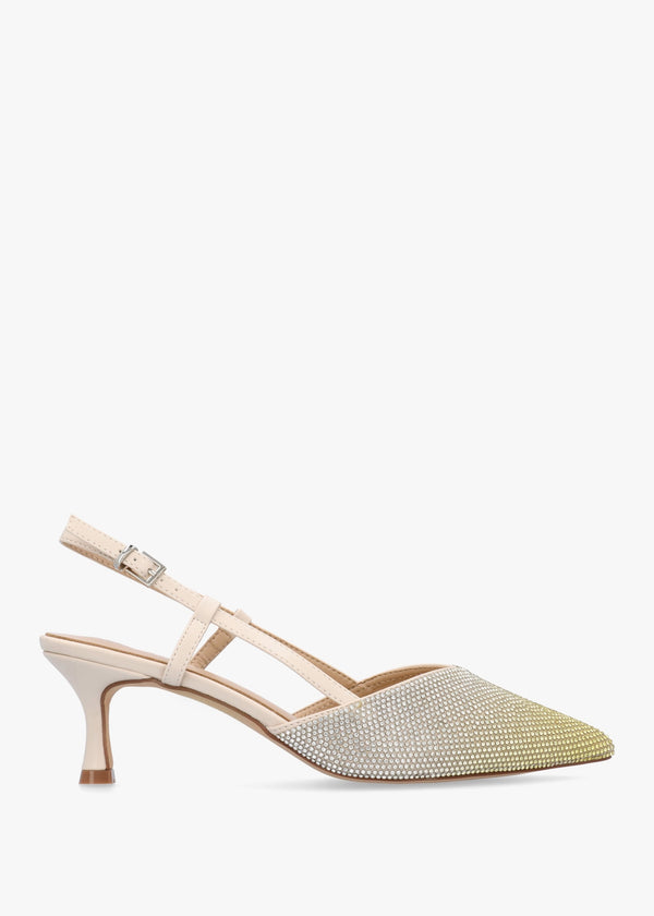 Icamila Cream Diamante Mid Heel Sling Backs