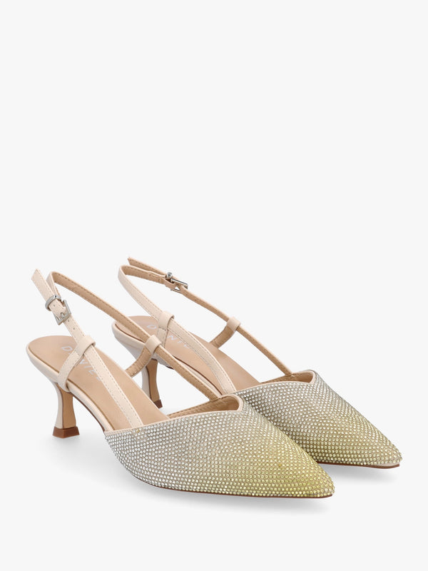 Icamila Cream Diamante Mid Heel Sling Backs