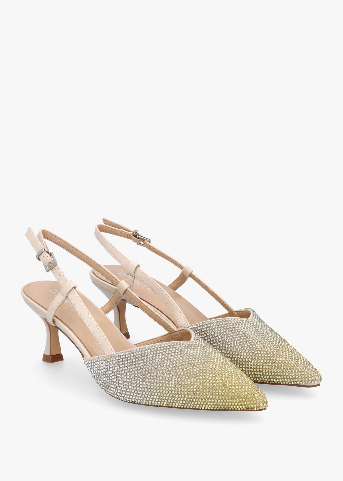 Icamila Cream Diamante Mid Heel Sling Backs