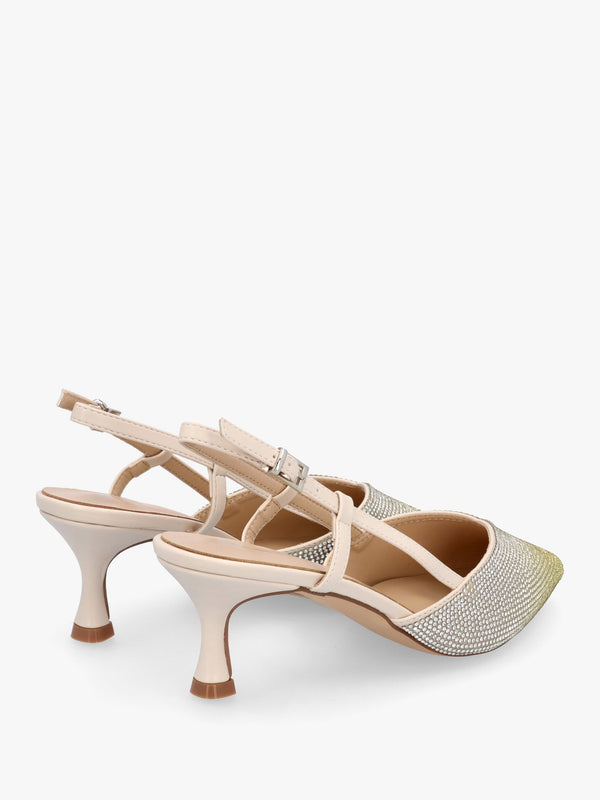 Icamila Cream Diamante Mid Heel Sling Backs
