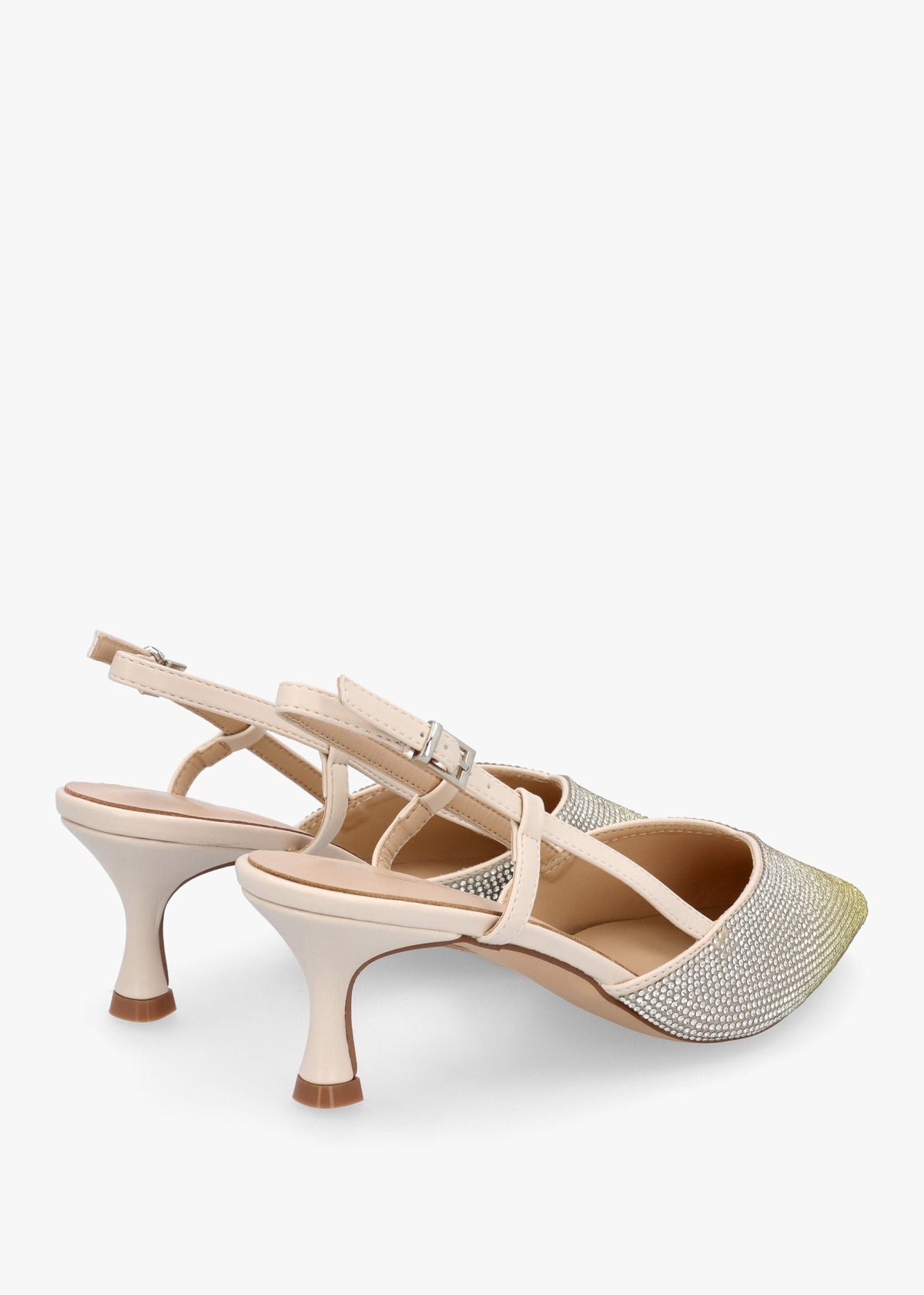 Icamila Cream Diamante Mid Heel Sling Backs