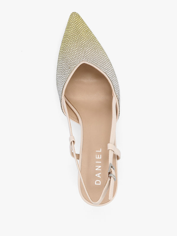 Icamila Cream Diamante Mid Heel Sling Backs