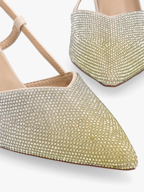 Icamila Cream Diamante Mid Heel Sling Backs