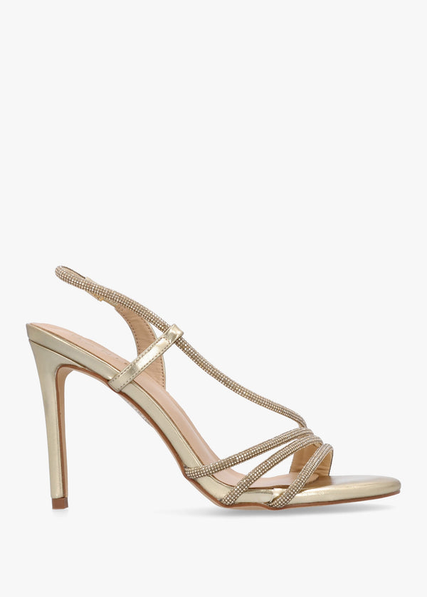 Ichelly Gold Metallic Diamante Strap High Heel Sandals