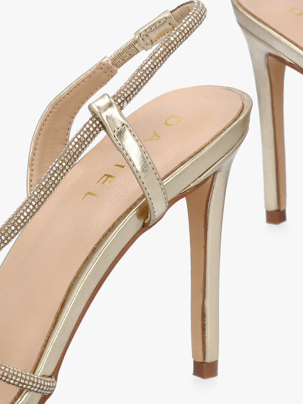 Ichelly Gold Metallic Diamante Strap High Heel Sandals