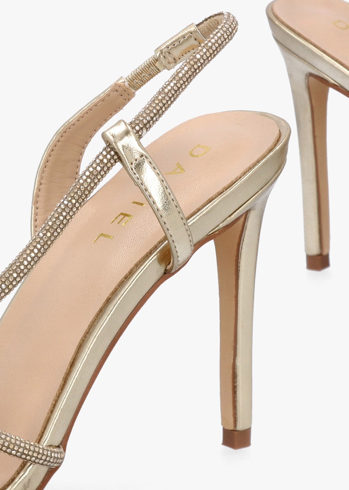 Ichelly Gold Metallic Diamante Strap High Heel Sandals