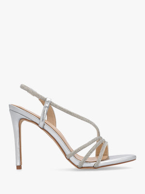 Ichelly Silver Metallic Diamante Strap High Heel Sandals