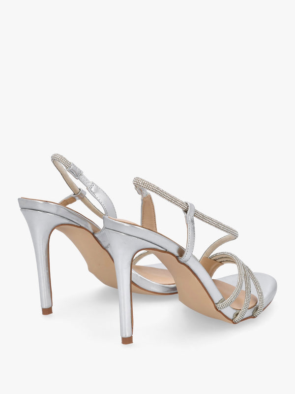 Ichelly Silver Metallic Diamante Strap High Heel Sandals
