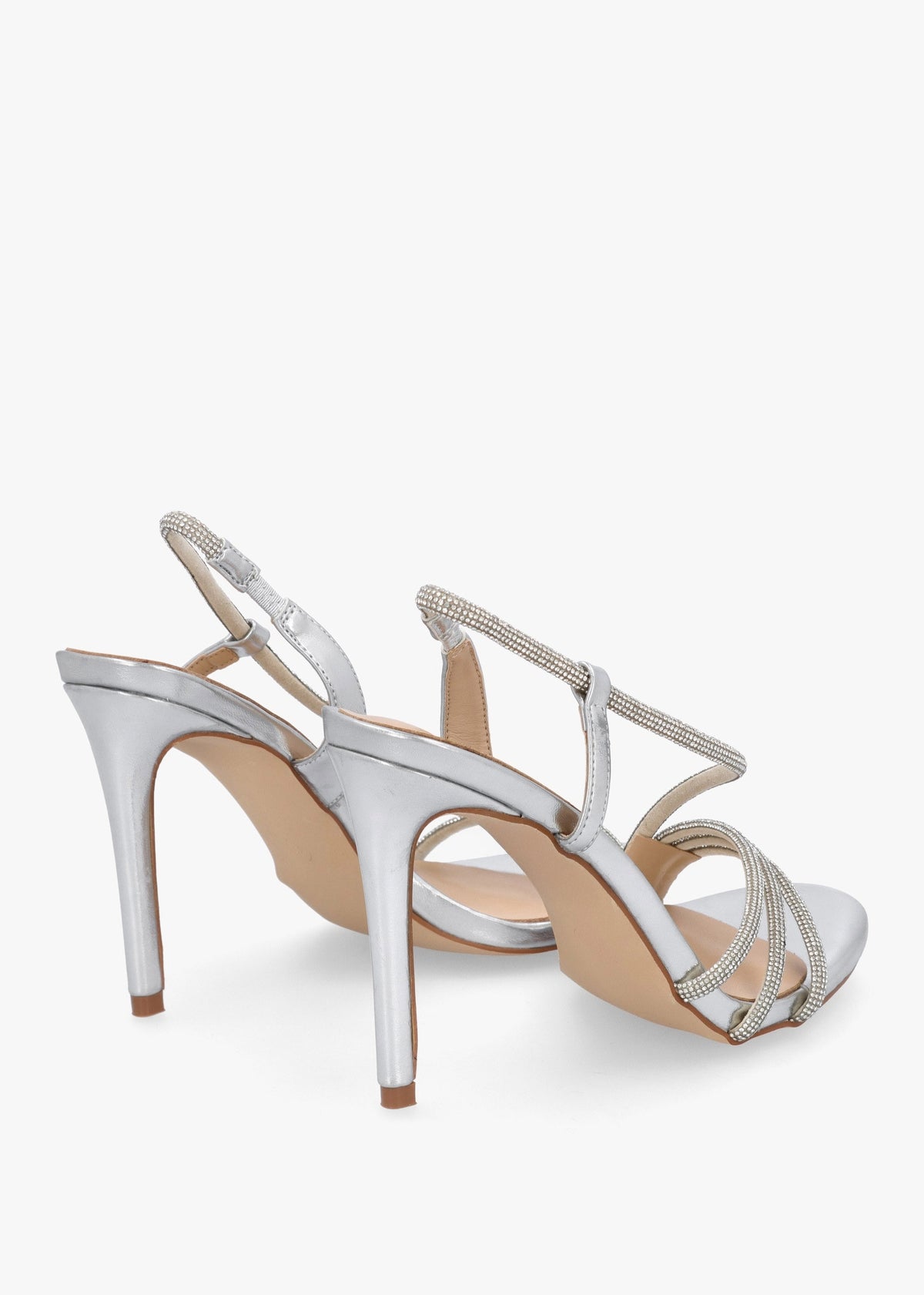 Ichelly Silver Metallic Diamante Strap High Heel Sandals