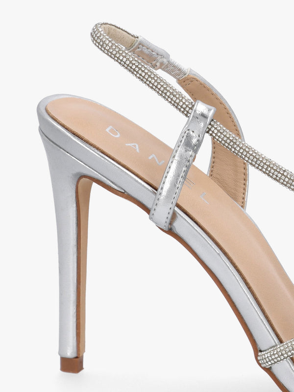 Ichelly Silver Metallic Diamante Strap High Heel Sandals