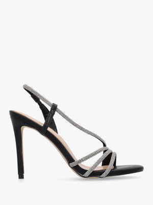 Ichelly Black Diamante Strap High Heel Sandals
