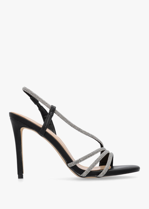 Ichelly Black Diamante Strap High Heel Sandals