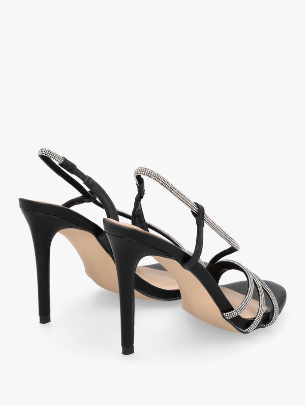 Ichelly Black Diamante Strap High Heel Sandals