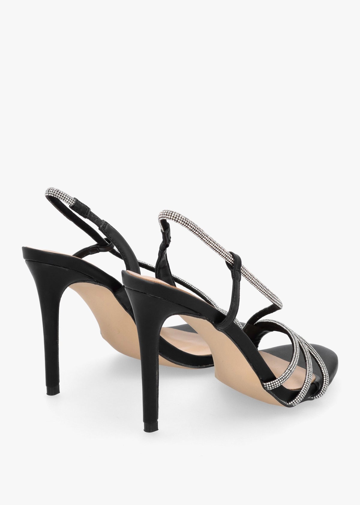 Ichelly Black Diamante Strap High Heel Sandals