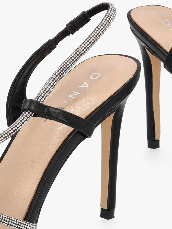 Ichelly Black Diamante Strap High Heel Sandals