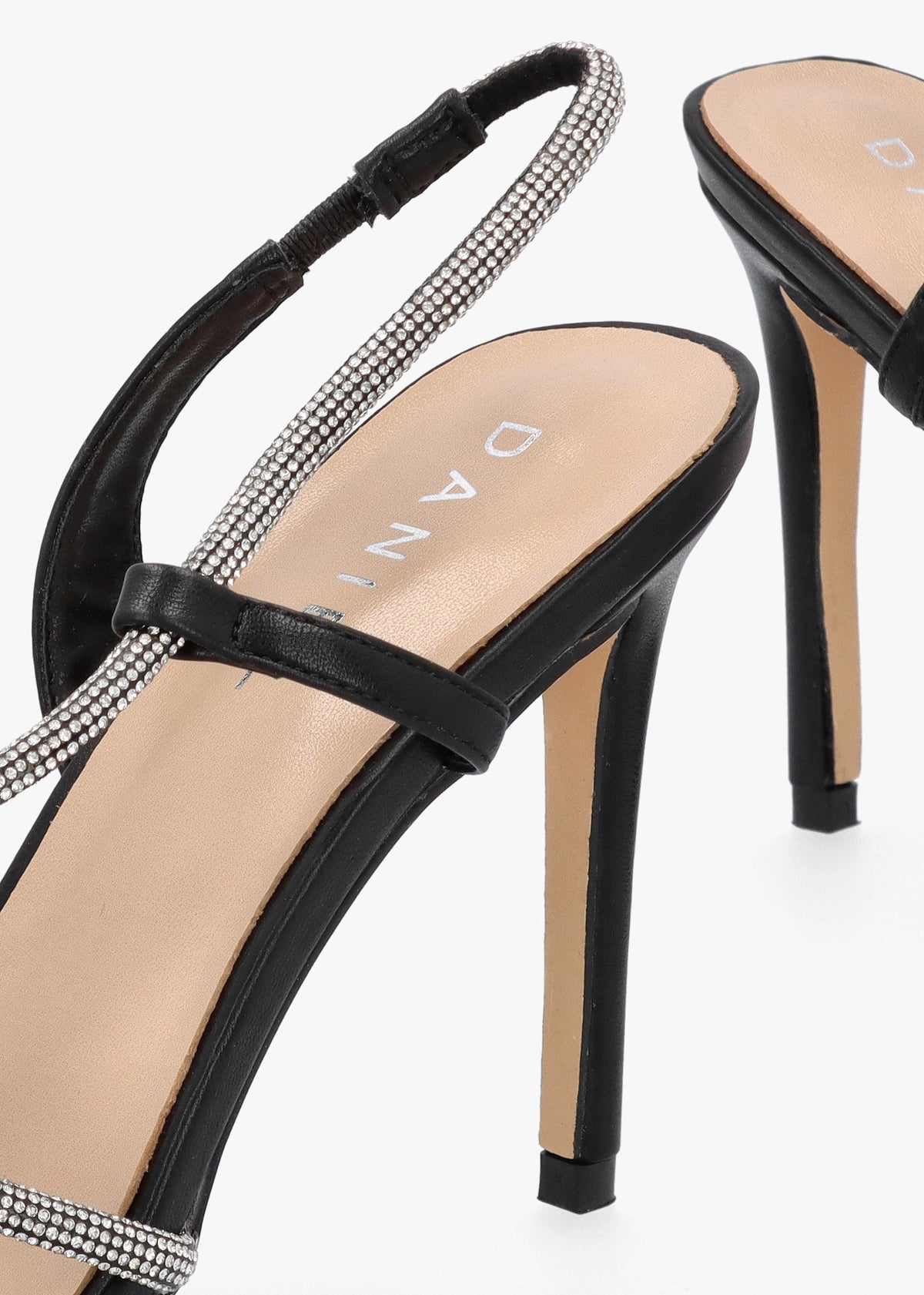 Ichelly Black Diamante Strap High Heel Sandals