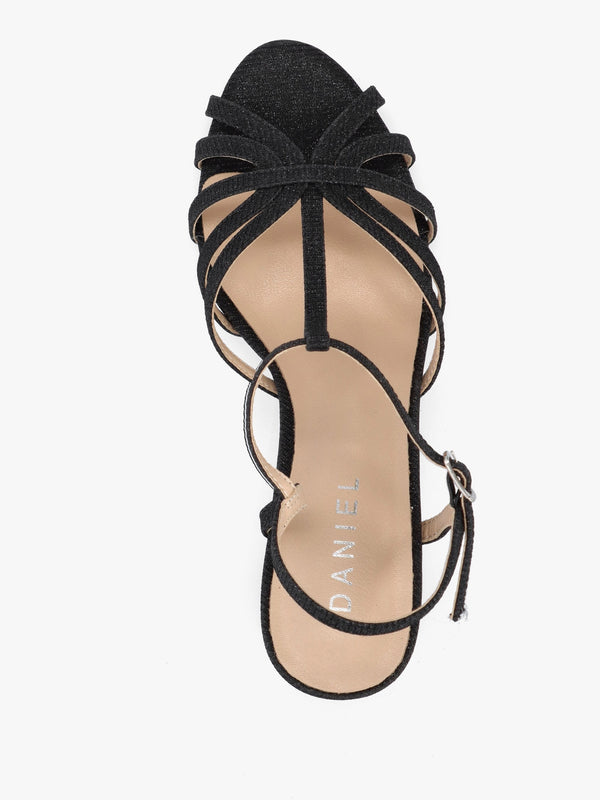 Iceline Black Metallic T Bar Block Heel Sandals