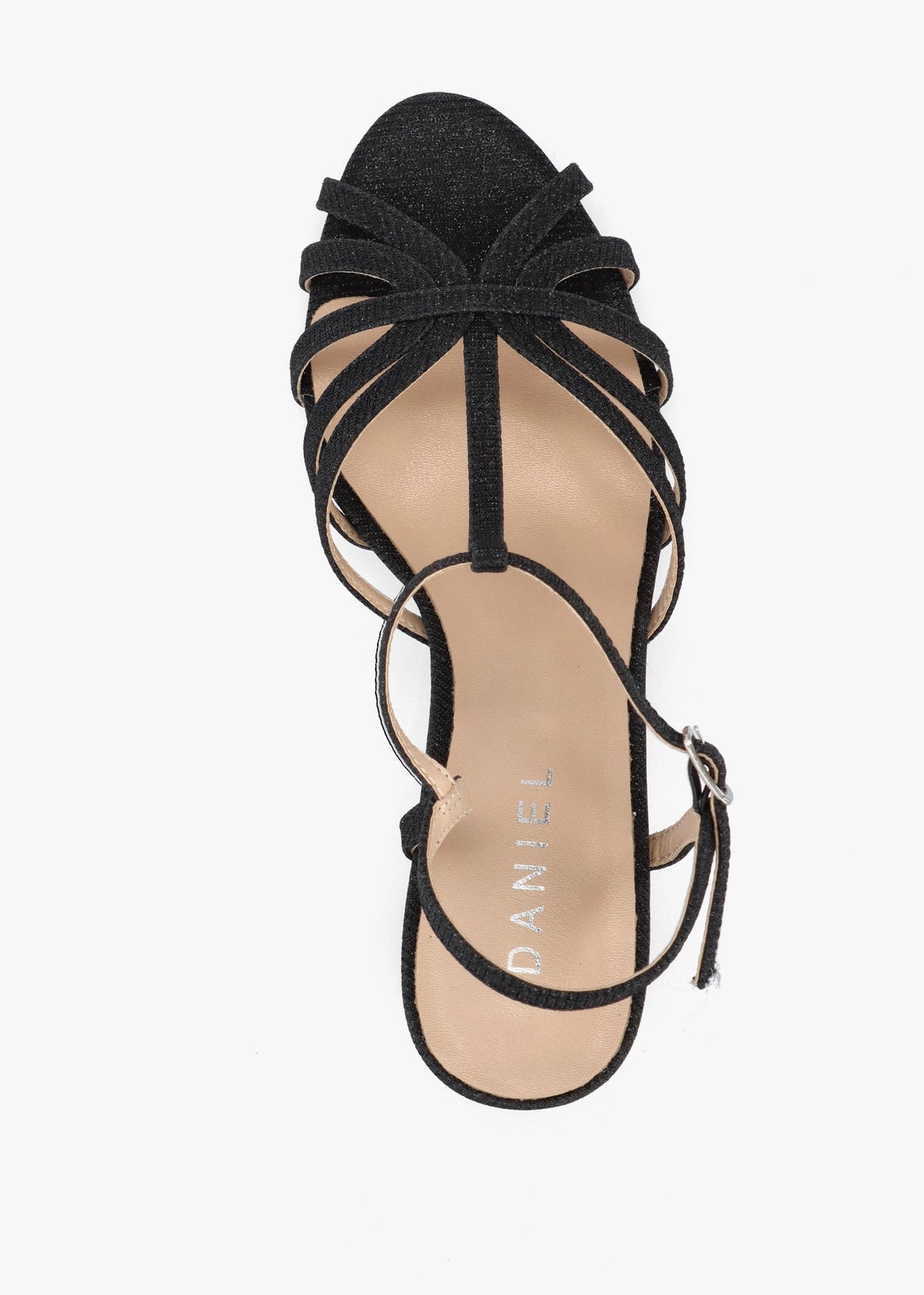 Iceline Black Metallic T Bar Block Heel Sandals
