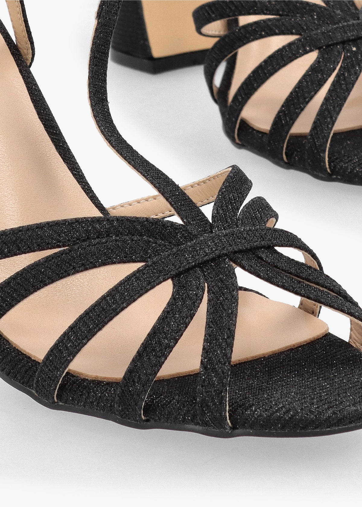 Iceline Black Metallic T Bar Block Heel Sandals