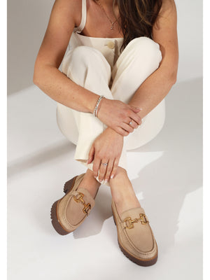Garrera Beige Nubuck Leather Chunky Loafers