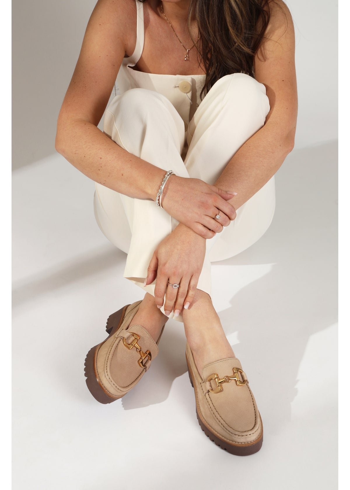 Garrera Beige Nubuck Leather Chunky Loafers