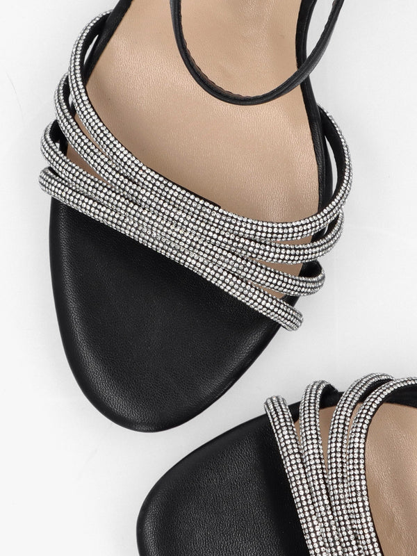 Icris Black Strappy Mid Heel Sandals