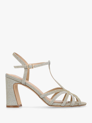 Iceline Gold Metallic T Bar Block Heel Sandals