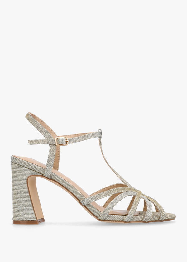 Iceline Gold Metallic T Bar Block Heel Sandals
