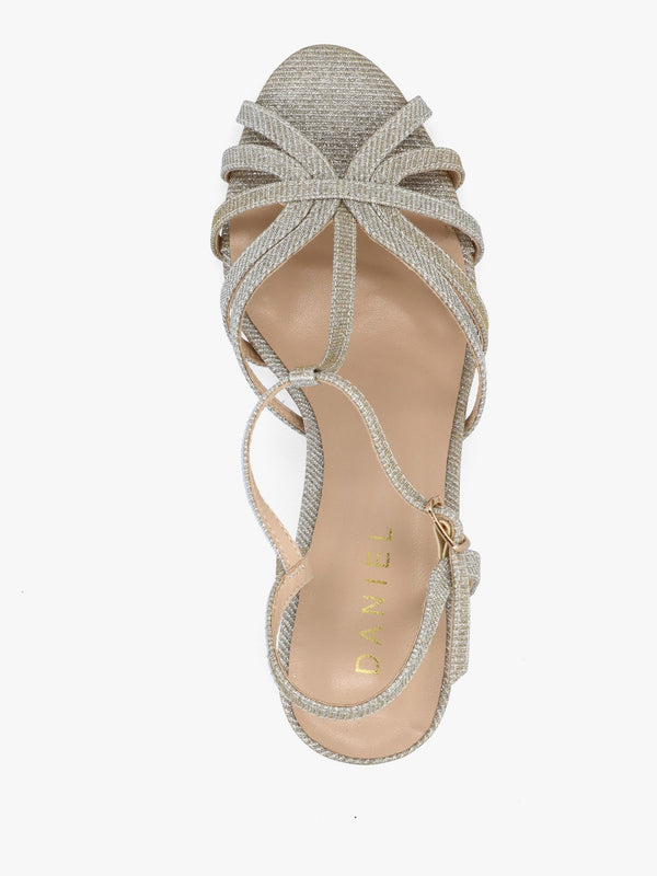 Iceline Gold Metallic T Bar Block Heel Sandals