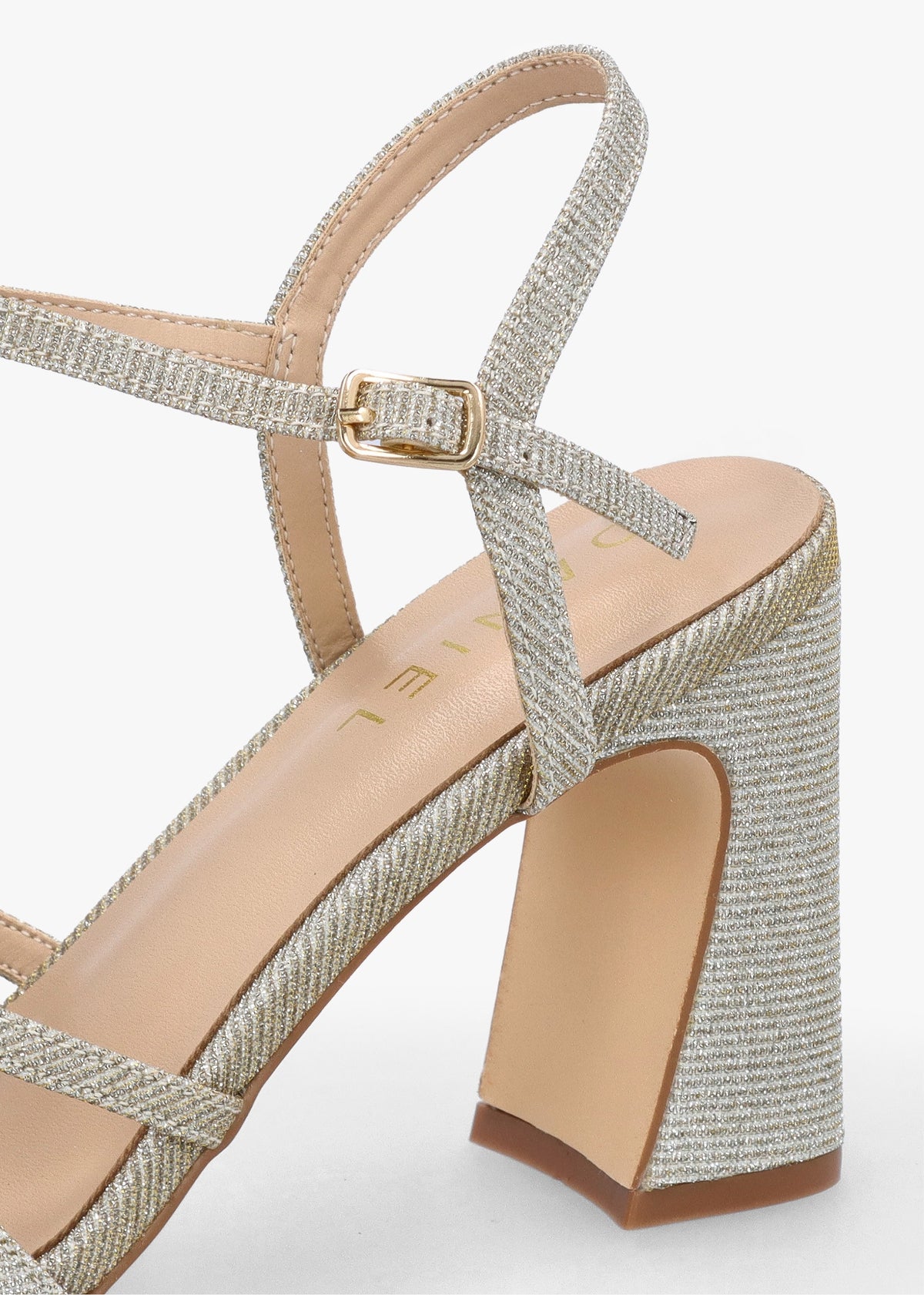 Iceline Gold Metallic T Bar Block Heel Sandals