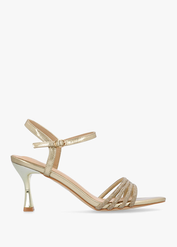 Icris Gold Metallic Strappy Mid Heel Sandals