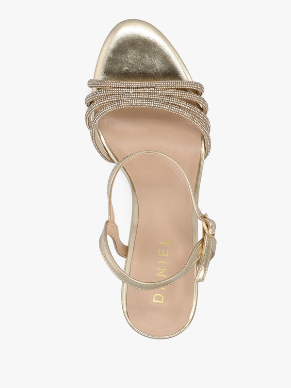 Icris Gold Metallic Strappy Mid Heel Sandals